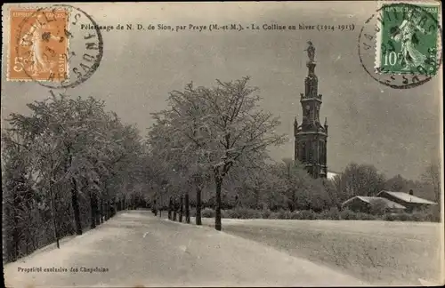 Ak Praye Lothringen Meurthe et Moselle, Pelerinage de Notre Dame de Sion, la Colline en hiver