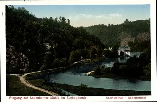 Ak Lauenhain Mittweida in Sachsen, Eingang zur Lauenhainer Mühle im Zschopautale, Sommerfrische