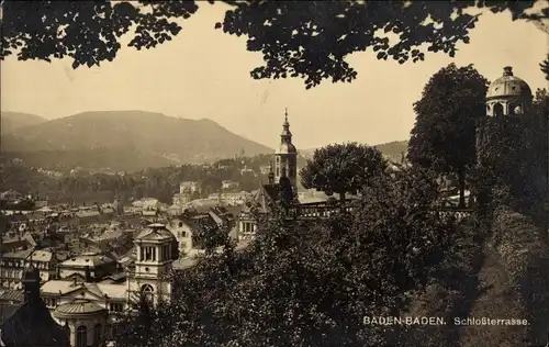 Ak Baden Baden im Stadtkreis Baden Württemberg, Schlossterrasse, Panoramablick auf die Stadt