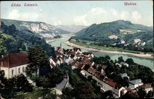 Ak Wehlen an der Elbe Sachsen, Blick auf den Ort