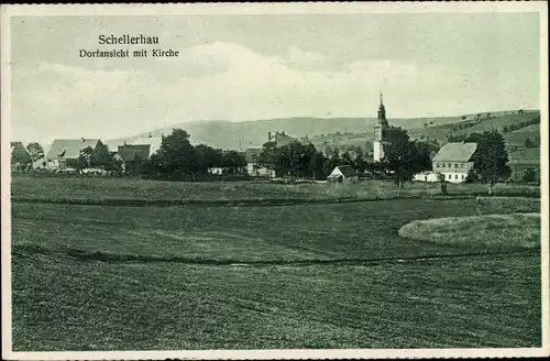 Ak Schellerhau Altenberg im Erzgebirge, Dorfansicht mit Kirche