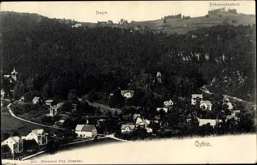 Ak Oybin in Sachsen, Gesamtansicht, Hayn, Johannesstein