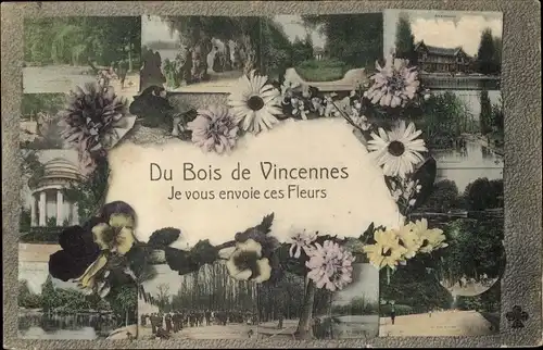 Ak Vincennes Val de Marne, Du Bois de Vincennes je vous envoie ces Fleurs