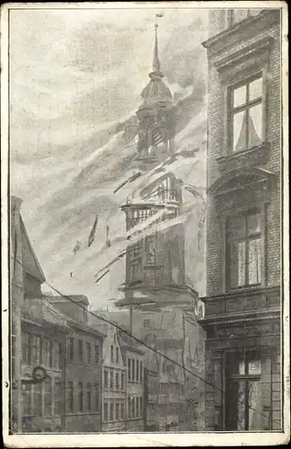 Ak Hamburg, Brand der Michaeliskirche 1906, Aufnahme vor dem Einsturz