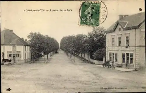 Ak Cosne sur l'Oeil Allier, Avenue de la Gare, Restaurant Vincent, Hotel et Café de la Gare