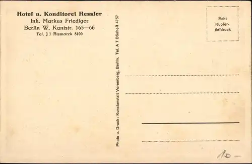 Ak Berlin Charlottenburg, Hotel und Konditorei Hessler, Kantstraße 165