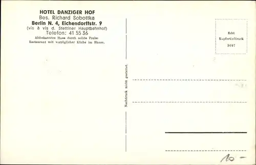 Ak Berlin, Hotel Danziger Hof, Frühstückszimmer, Eichendorffstraße 9