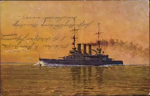 Künstler Ak Lindemann Frommel, Deutsches Kriegsschiff, SMS Lothringen