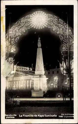 Ak Buenos Aires Argentinien, La Piramide de Mayo iluminada