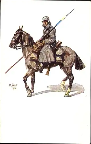 Künstler Ak Jank, A., Deutscher Soldat zu Pferd, I. WK