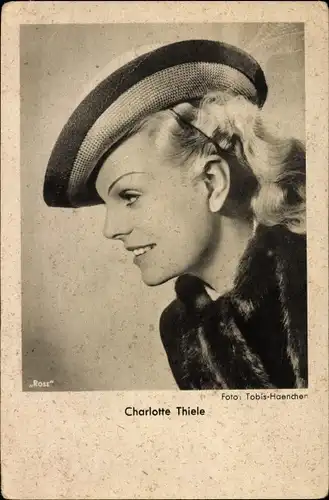 Ak Schauspielerin Charlotte Thiele, Portrait mit Hut, Ross Verlag 