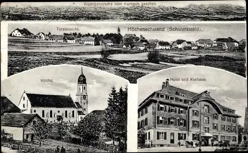 Ak Höchenschwand Schwarzwald, Kirche, Hotel und Kurhaus