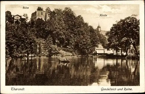 Ak Tharandt im Erzgebirge, Gondelteich, Ruine, Kirche