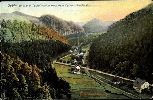 Ak Oybin in Sachsen, Blick von Teufelsmühle nach Berg Oybin und Hochwald