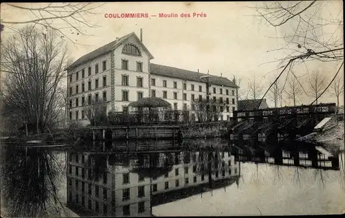 Ak Coulommiers Seine et Marne, Moulin des Prés, vue générale, rivière, déversoir