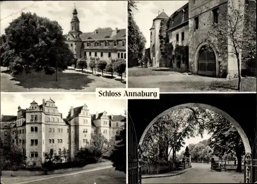 Ak Annaburg in Sachsen Anhalt, Schloss, Außenansicht, Blick durchs Tor