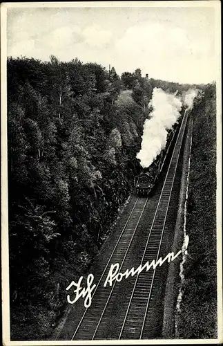 Ak Dampfeisenbahn, Lokomotive, Bahnstrecke, Wald