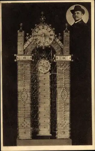 Ak Kunstuhr aus Strohhalmen gefertigt, gebaut von August Lehrke, Eisenbahner aus Goslar, Portrait