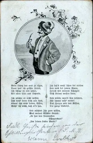 Lied Ak Schnurrbart Lied, Mann in bayerischer Tracht und Schnurrbart, Portrait