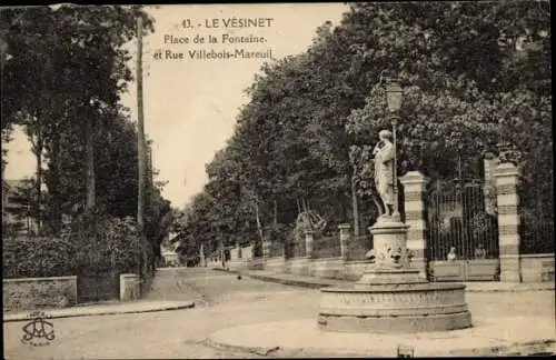 Ak Le Vésinet Yvelines, Place de la Fontaine et Rue Villebois Mareuil