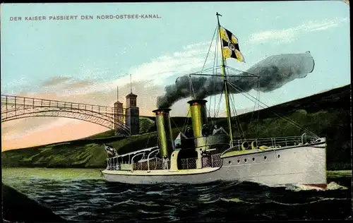 Ak Deutsches Kriegsschiff SMS Kaiser passiert den Nord Ostsee Kanal