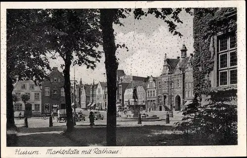 Ak Husum in Nordfriesland, Markt mit Rathaus