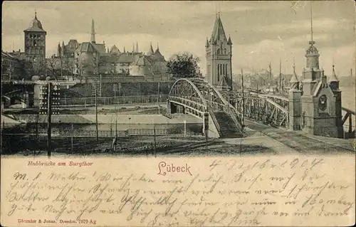 Ak Lübeck in Schleswig Holstein, Hubbrücke am Burgtor