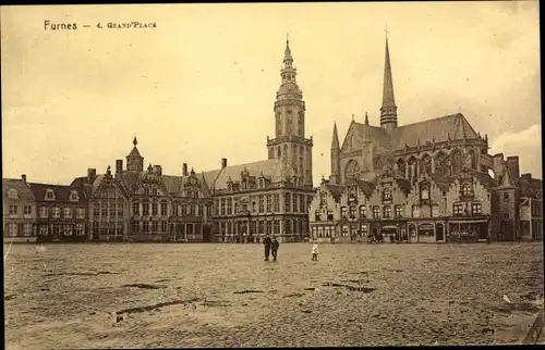 Ak Furnes Westflandern, Grand Place