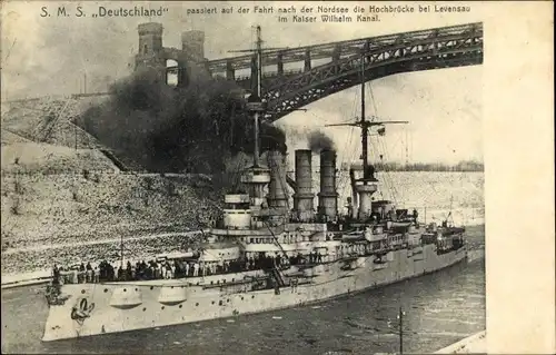 Ak Deutsches Kriegsschiff, SMS Deutschland, Levensauer Hochbrücke