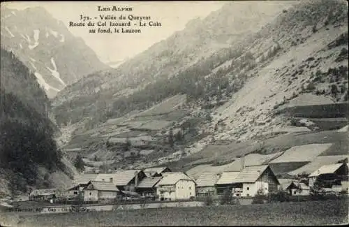 Ak Vallée du Queyras Hautes Alpes, Route du Col Izouard, Le Coin, au fond, le Lauzon