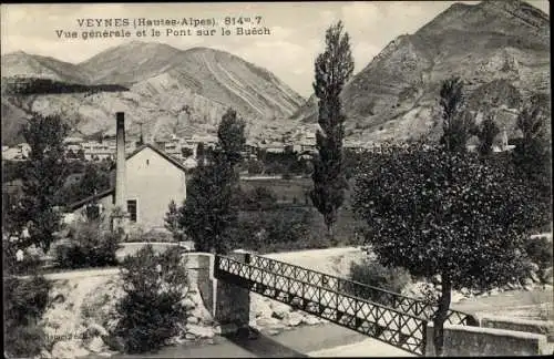 Ak Veynes Hautes Alpes, Vue générale et le Pont sur le Buech