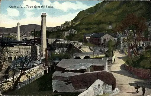 Ak Gibraltar, bird's eye view of the Town from the South, funnels, hill