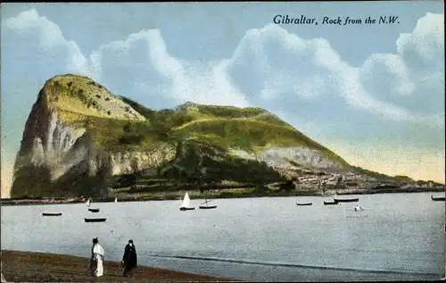 Ak Gibraltar, Rock, general view from northwest, shore, boats in the sea