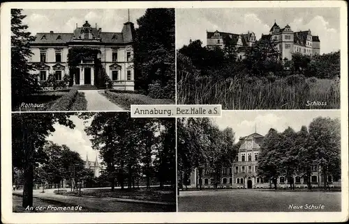 Ak Annaburg im Kreis Wittenberg, Schloss, Schule, Promenade, Rathaus