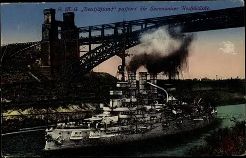 Ak Deutsches Kriegsschiff, SMS Deutschland, Levensauer Hochbrücke