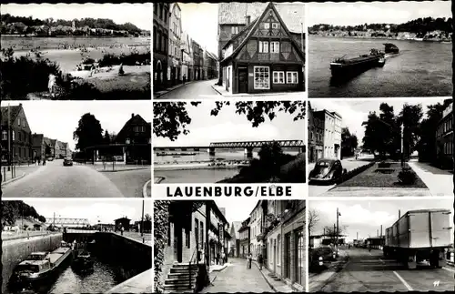 Ak Lauenburg an der Elbe, Schleuse, Strand, Strassenansicht, Brücke