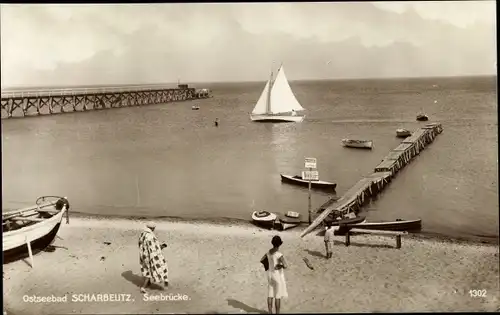 Ak Scharbeutz in Ostholstein, Strand mit Seebrücke