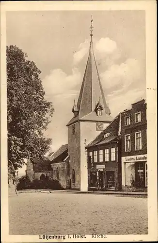 Ak Lütjenburg in Schleswig Holstein, Kirche, Geschäft
