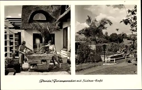 Ak Scharbeutz in Ostholstein, Florida Ferienparadies mit Südsee Café, Springbrunnen, Palmen