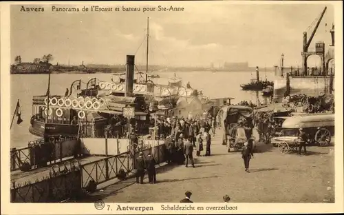 Ak Antwerpen Anvers Flandern, Panorama de l'Escaut et bateau pour Ste. Anne