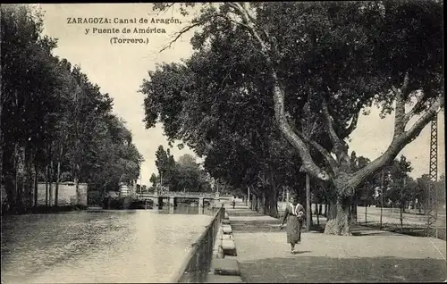 Ak Saragossa Aragonien Spanien, Canal de Aragon, Puente de America