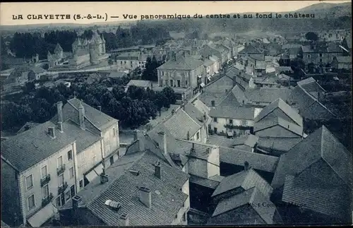 Ak Clayette Saône et Loire, Vue panoramique du centre, château