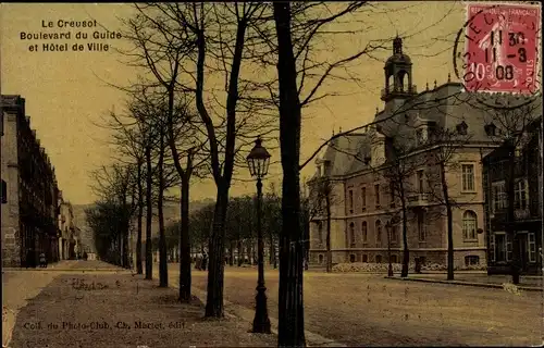 Ak Le Creusot Saône et Loire, Boulevard du Guide, Hôtel de Ville, lanterne