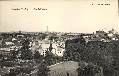 Ak Charolles Saône et Loire, vue générale d'en haut, Église