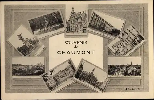 Ak Chaumont Haute Marne, monument, viaduc, cathedrale, hotel de ville, Vue générale