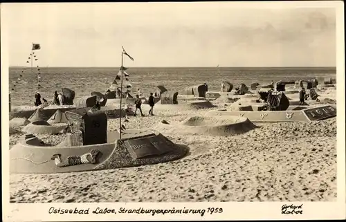 Ak Laboe Probstei Ostsee, Strandburgenprämierung 1953