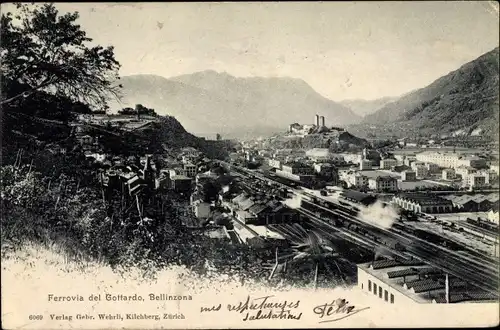 Ak Bellinzona Kt. Tessin Schweiz, Ferrovia del Gottardo, Güterbahnhof