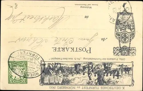 Ganzsachen Litho Nürnberg, X. Turnfest 1903, Lützower im Festzuge, Turnvater Jahn