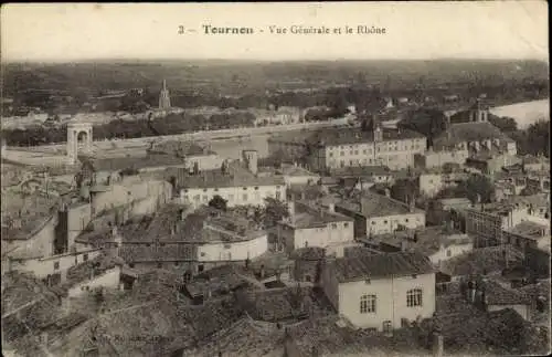Ak Tournon Ardèche, Vue Generale et le Rhone