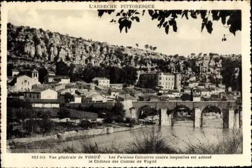 Ak Vogue Ardèche, Vue Generale, Les Falaises Calcaires, Le Chateau des Comtes